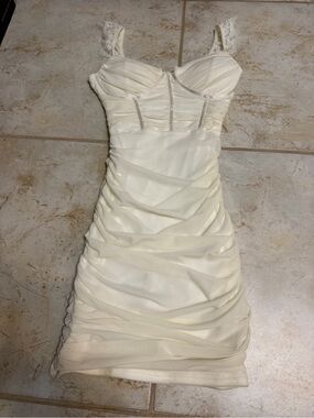 Windsor Ivory Lace-Strap Ruched Mini Dress